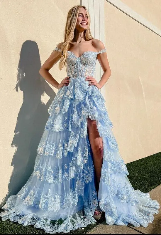 Sparkly Prom Dress with Slit Skirt, Long Graduation School Dresses, Evening Party Gown OM772