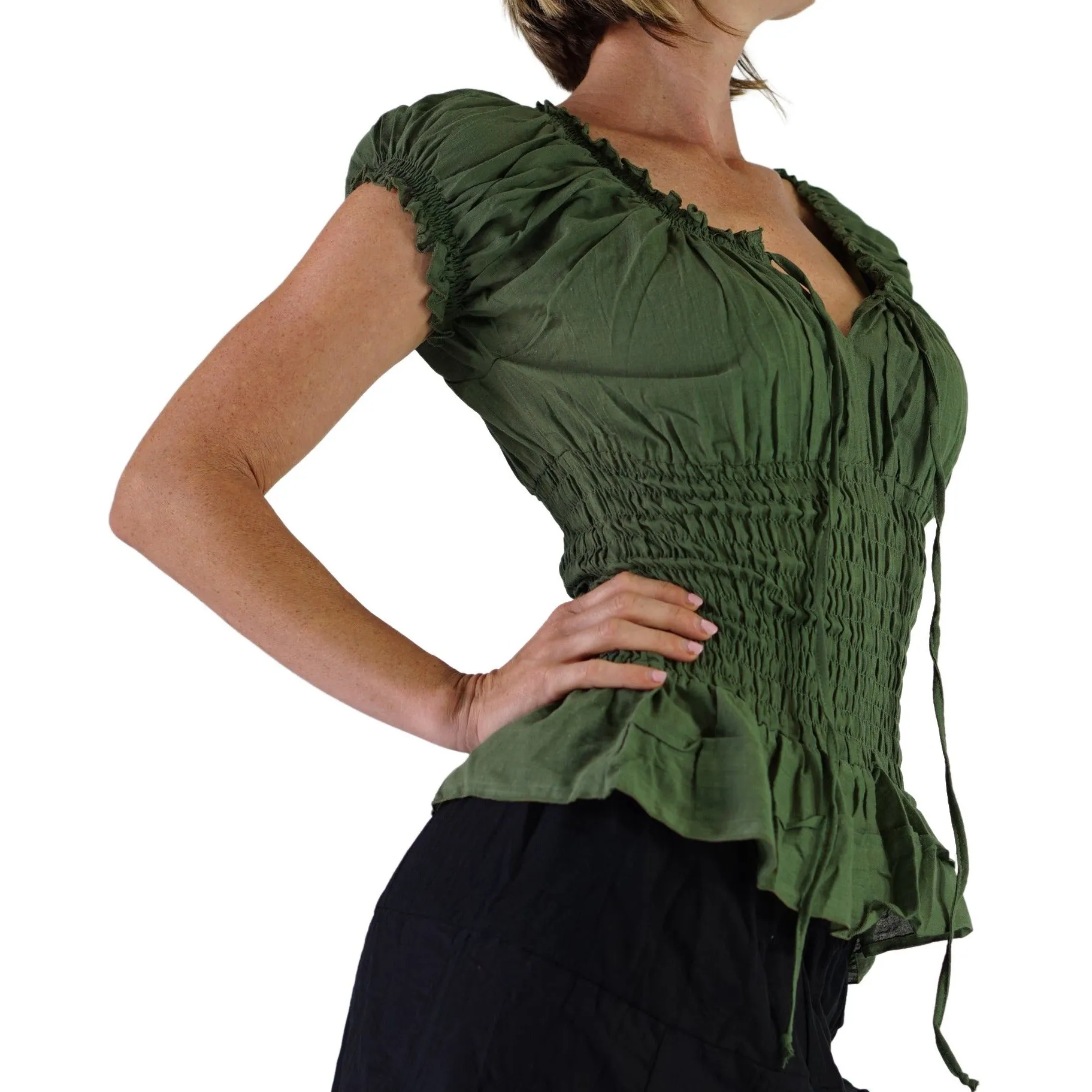 'SS Peasant Blouse, Chemise' - Fern Green
