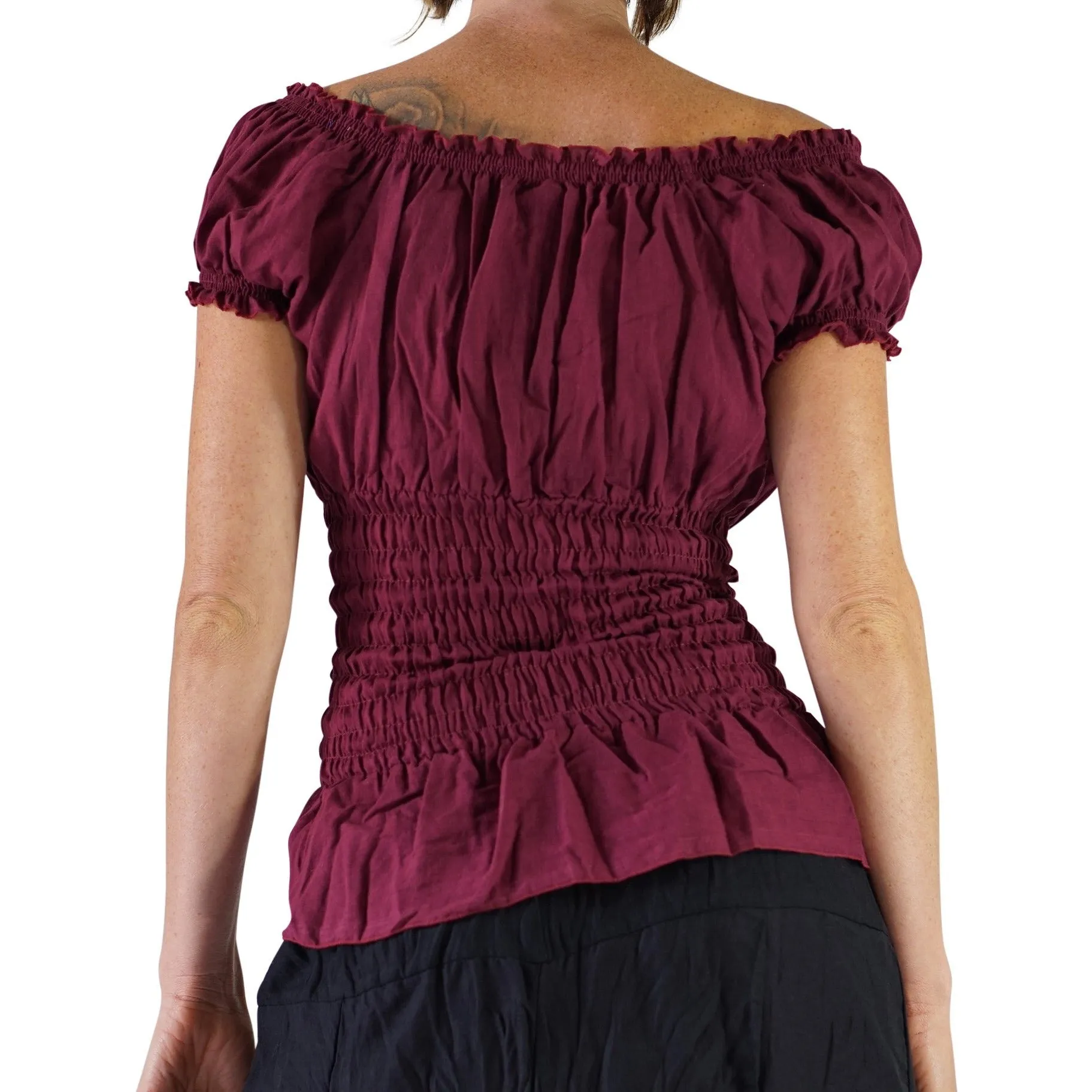 'SS Peasant Blouse, Chemise' - Maroon