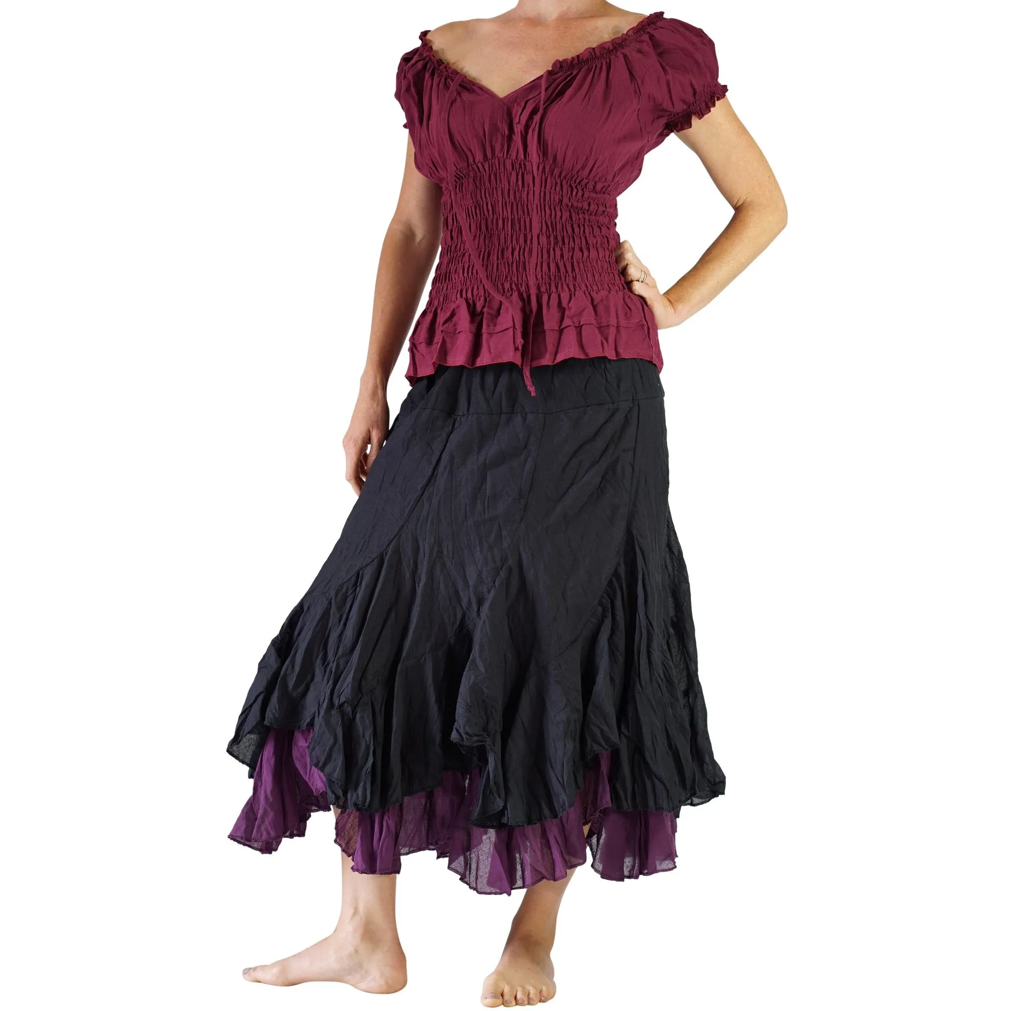 'SS Peasant Blouse, Chemise' - Maroon