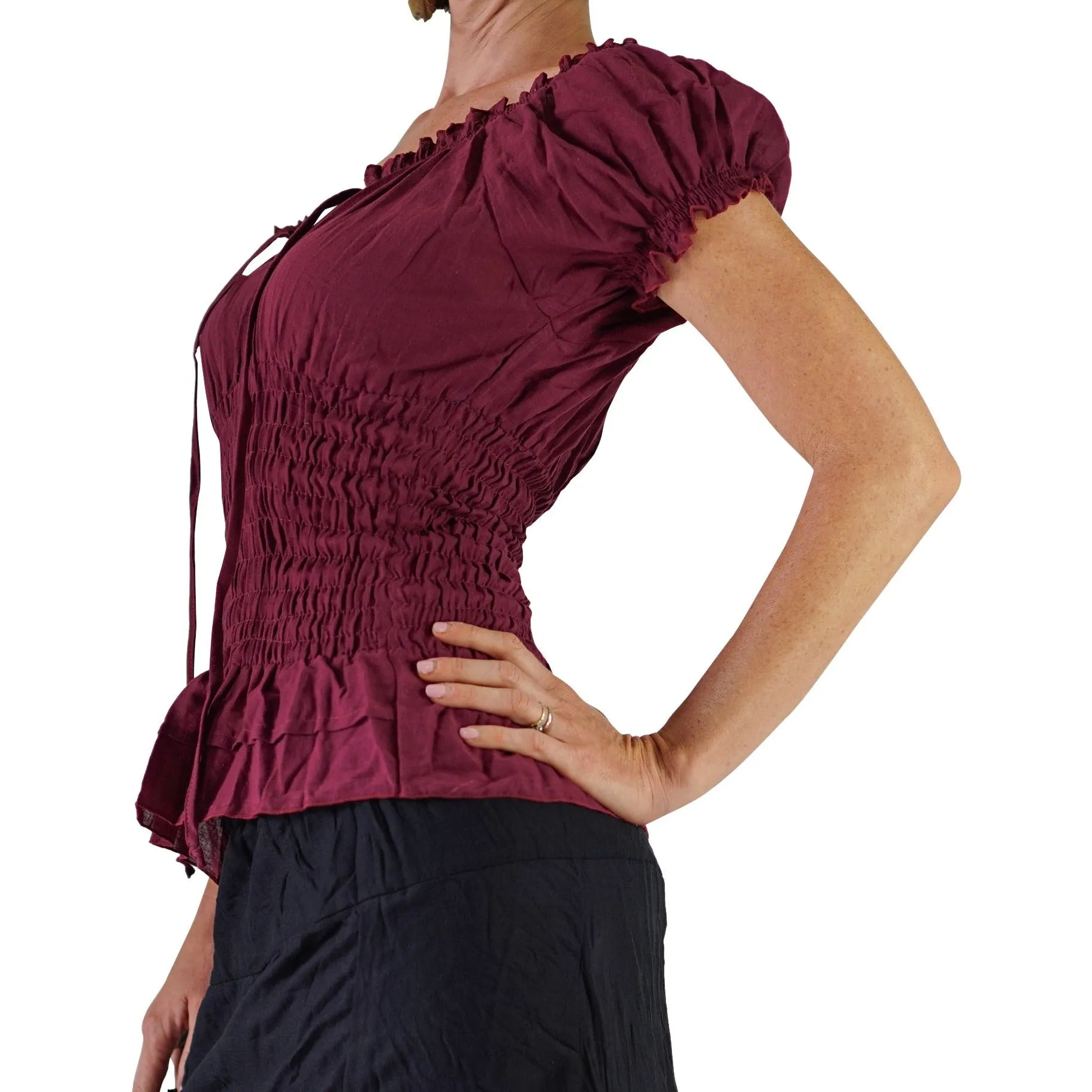 'SS Peasant Blouse, Chemise' - Maroon