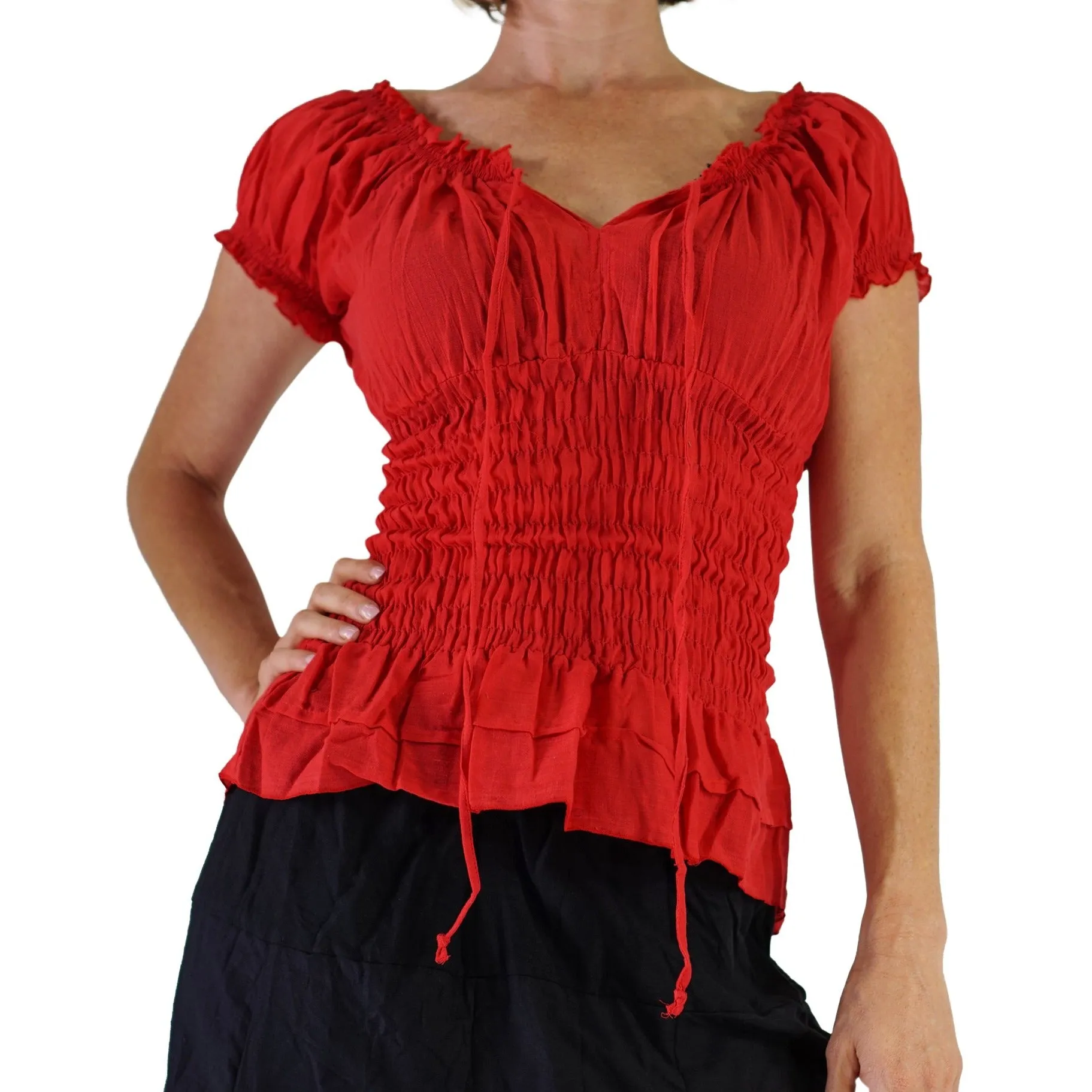 'SS Peasant Blouse, Chemise' - Red