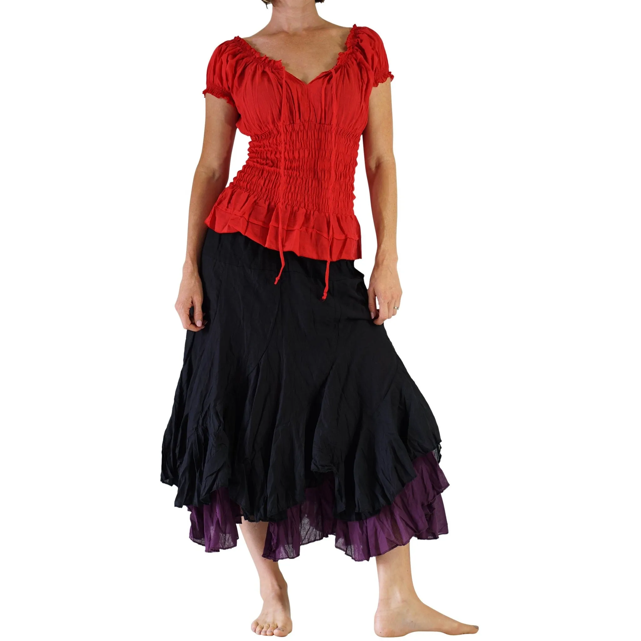 'SS Peasant Blouse, Chemise' - Red