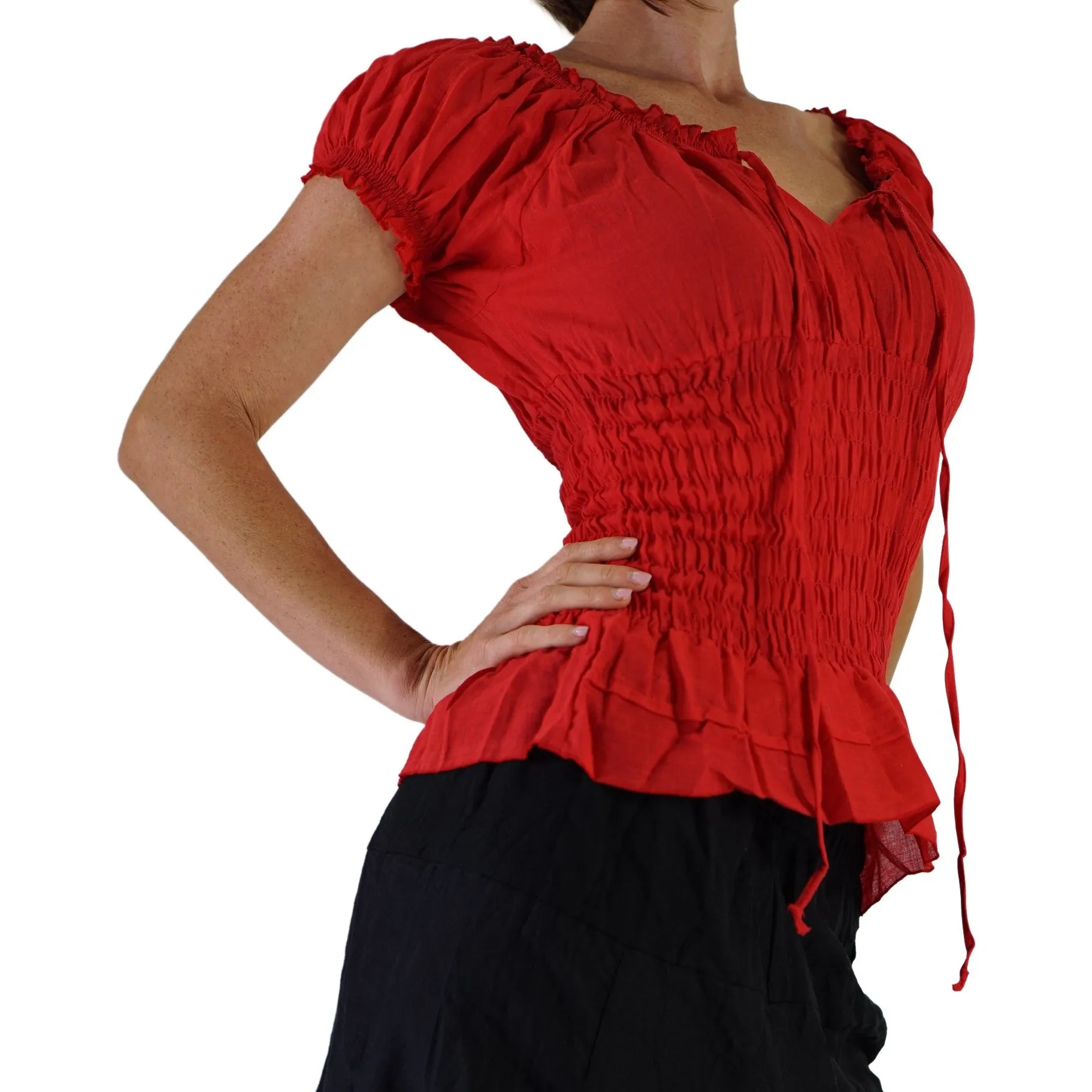 'SS Peasant Blouse, Chemise' - Red