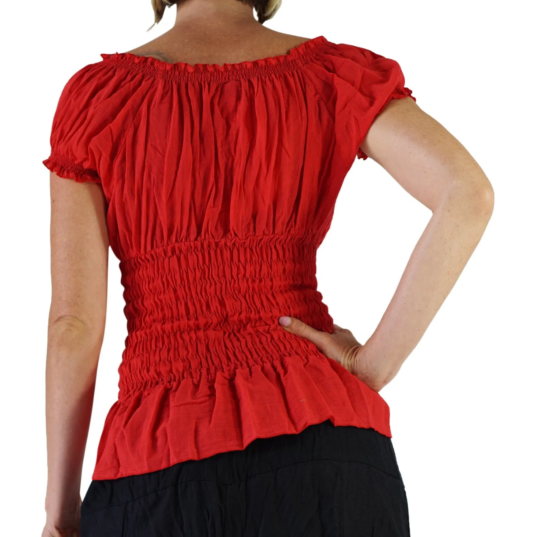 'SS Peasant Blouse, Chemise' - Red