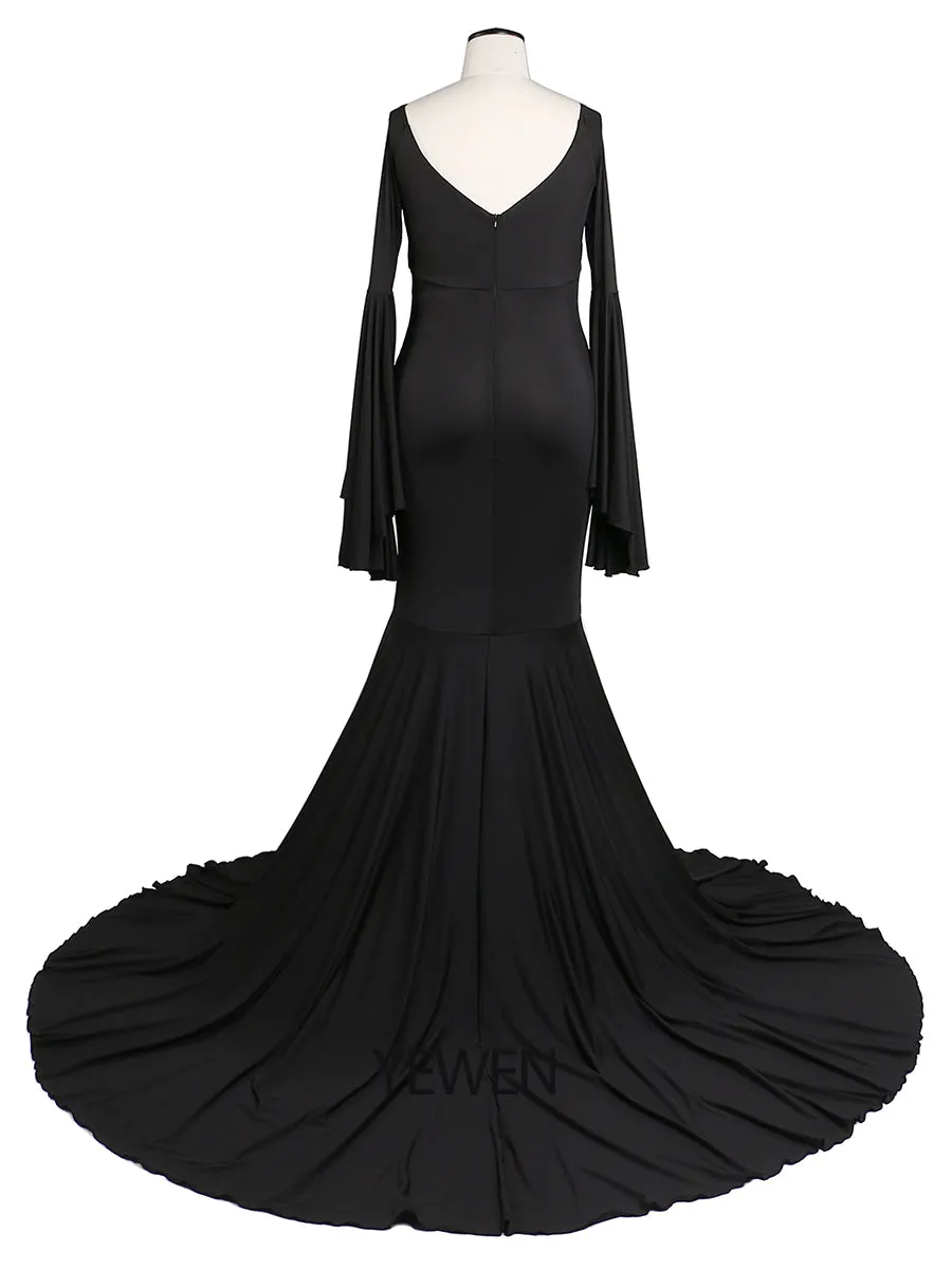 Stretch Fabric V Neck Long Sleeves Mermaid Style Maternity Gown for Photo Shoot Babyshower Custom Color YW21010