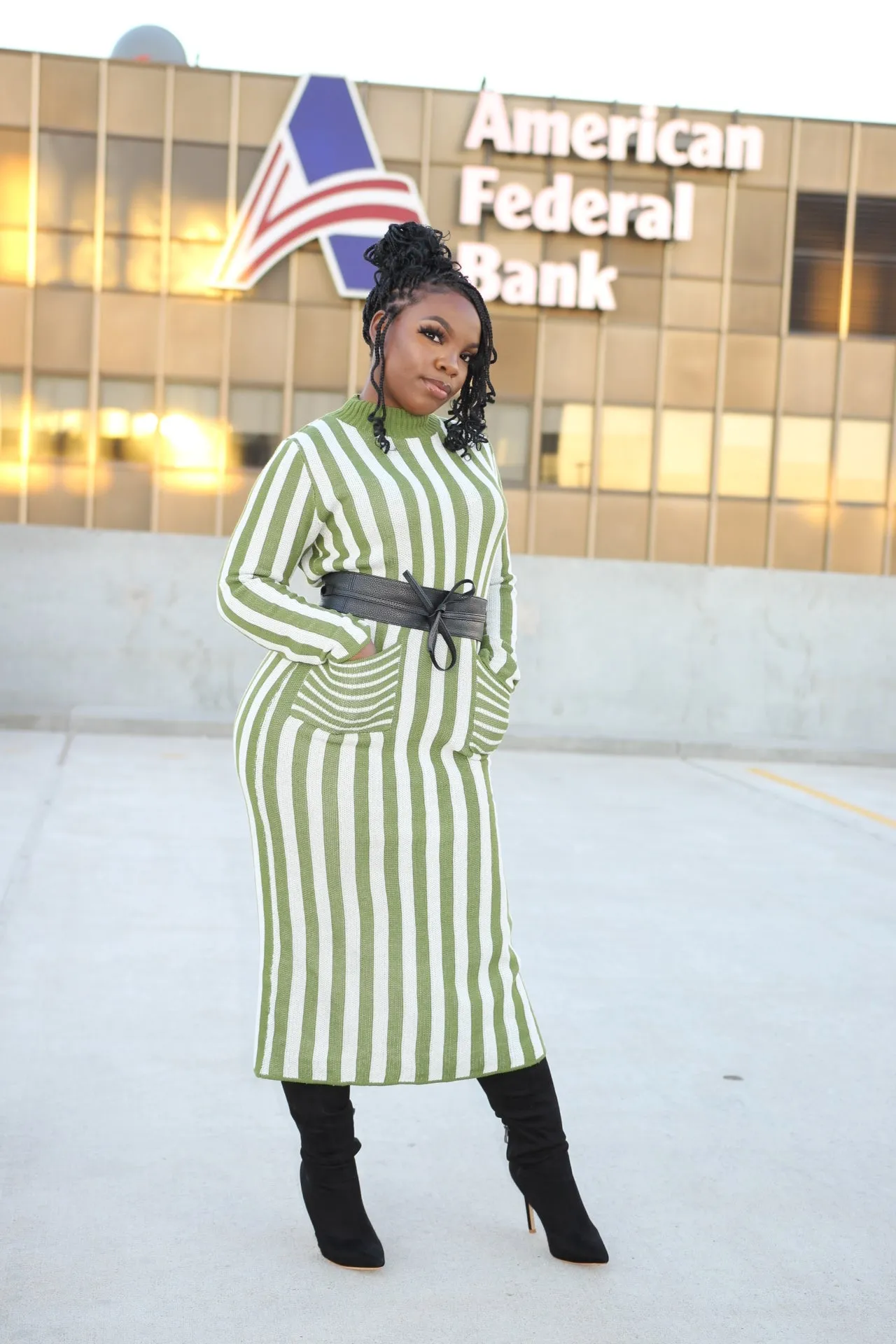 Striped Knit Sweater Dress