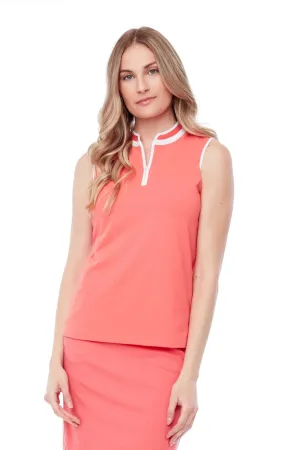 Swing Control Pique Mock Neck Sleeveless Shirt -  Coral