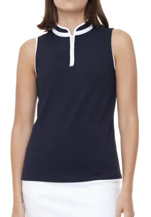 Swing Control Pique Mock Neck Sleeveless Shirt - Navy