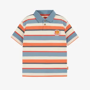T-shirt à manches courtes coupe décontractée beige, pêche, bleu à rayures, Enfant || Beige, peach, blue short sleeves relaxed fit t-shirt with stripes, child