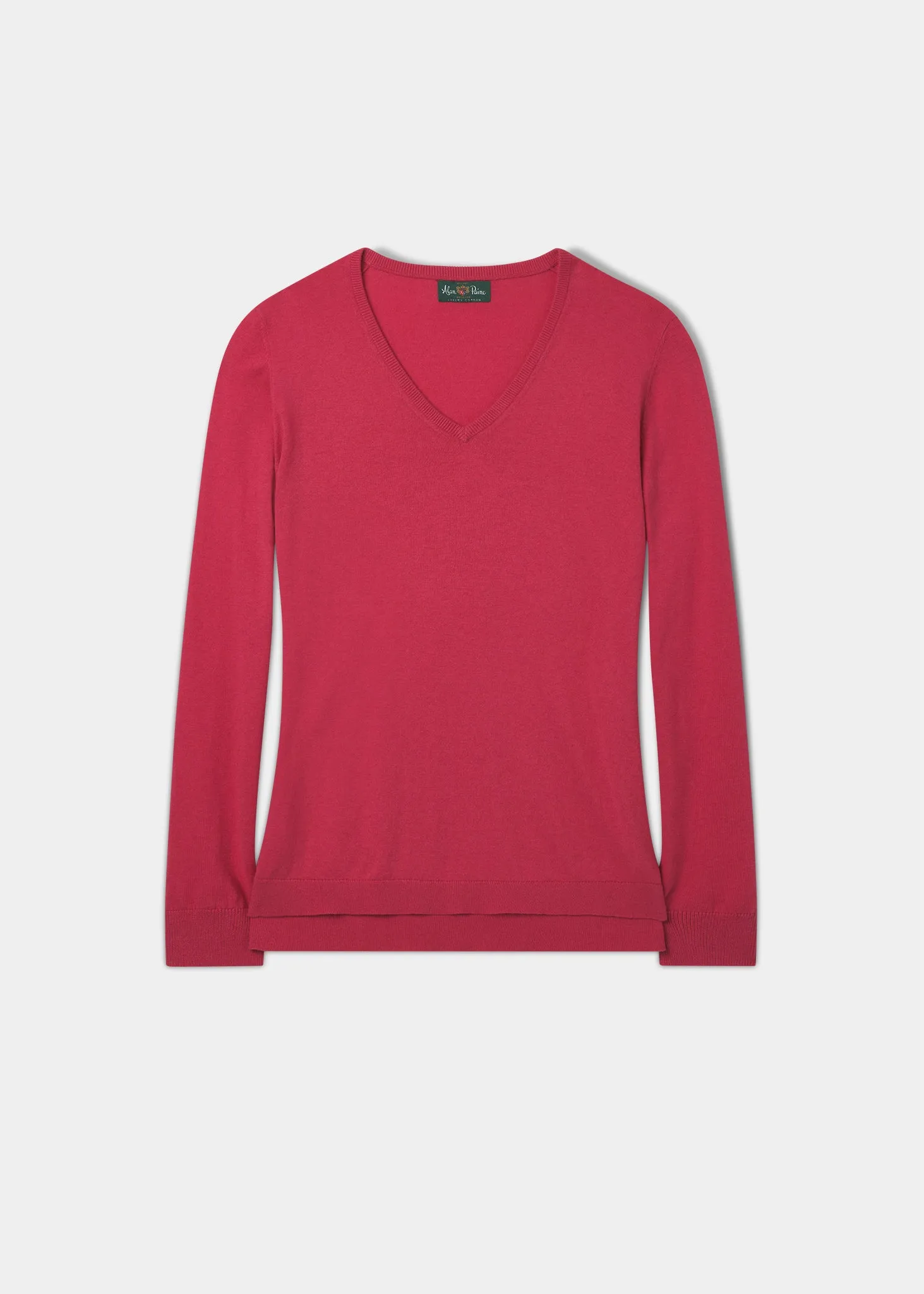 Thea Cotton Cashmere Vee Neck Jumper In Raspberry