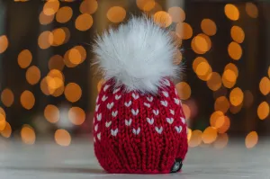 Tiny Hearts Faux Fur Pom-Pom Beanie in XOXO