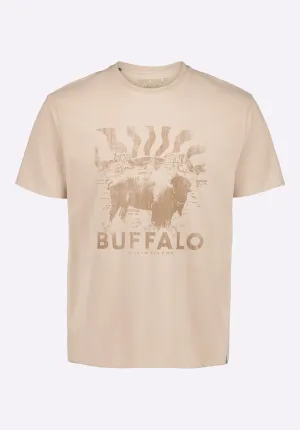 Tison Men's Graphic T-Shirt with Buffalo Print, Tuffet Beige - BM24645