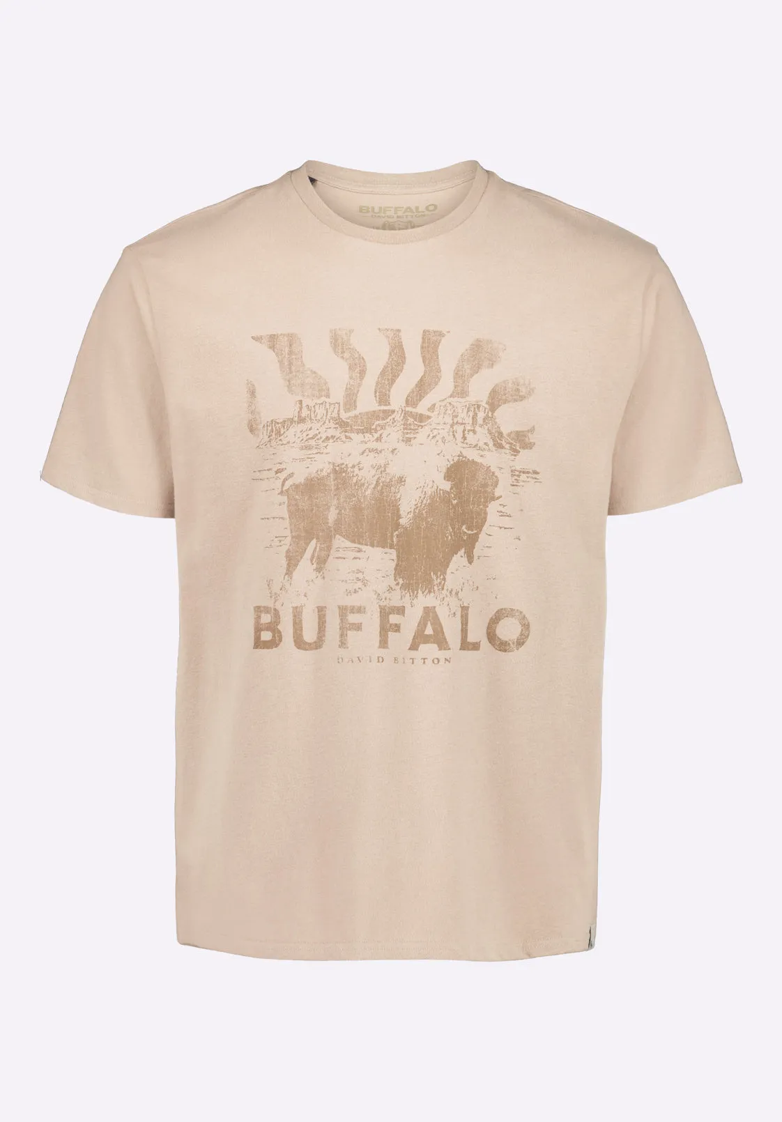 Tison Men's Graphic T-Shirt with Buffalo Print, Tuffet Beige - BM24645