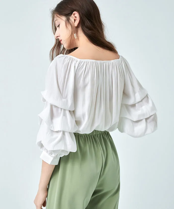 TWO PEARS-Draped Sleeve Off Shoulder Tops