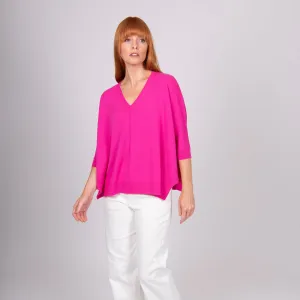 Vee Poncho Pullover - Fuschia