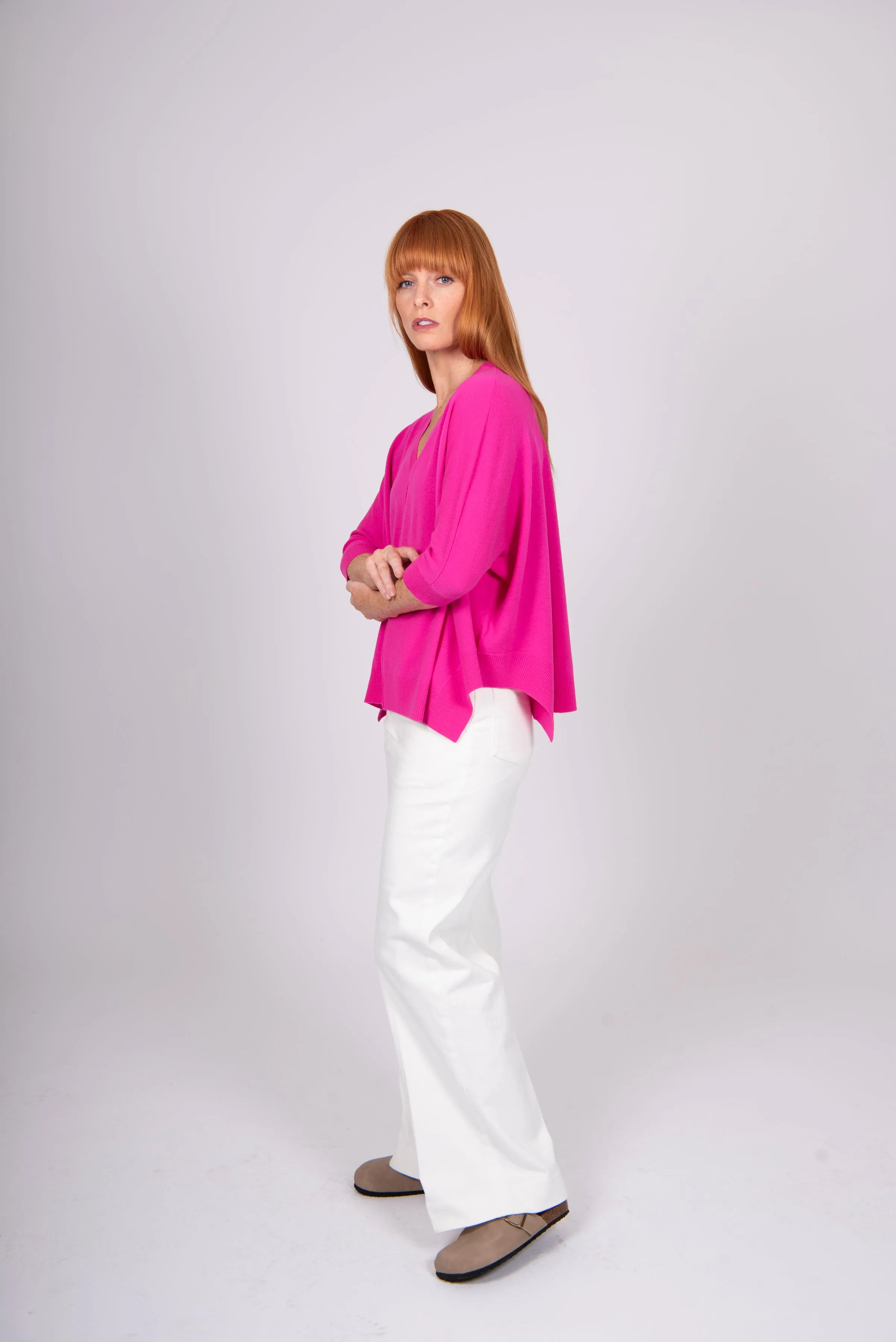 Vee Poncho Pullover - Fuschia