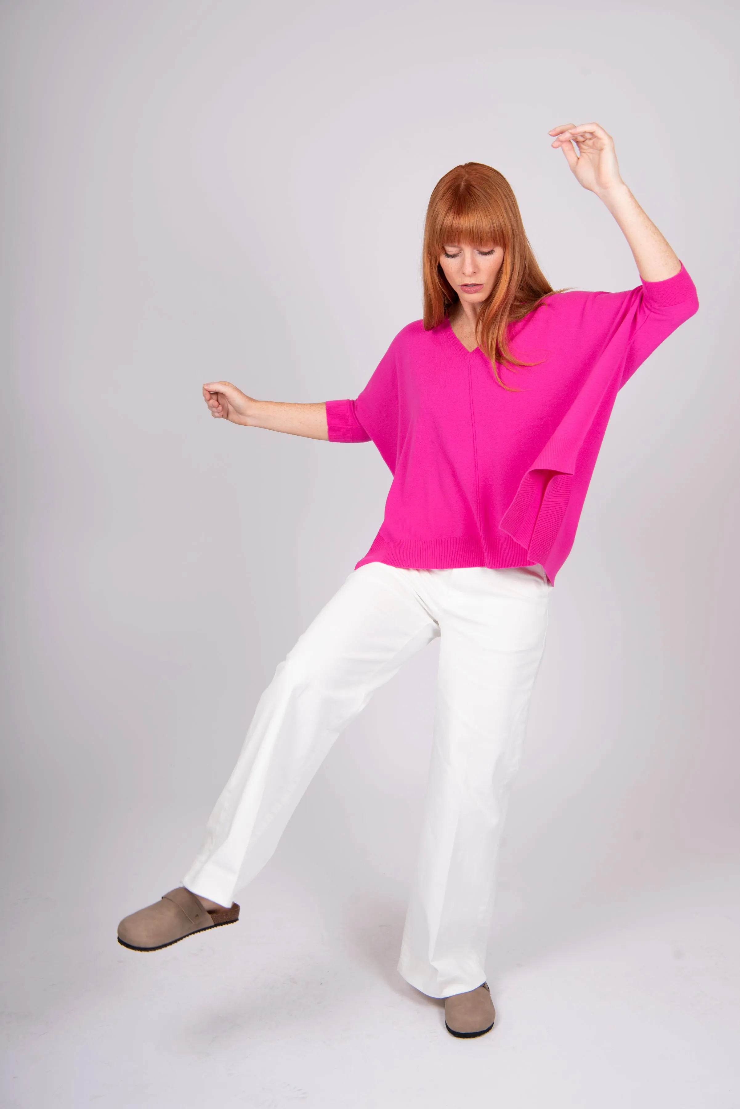 Vee Poncho Pullover - Fuschia