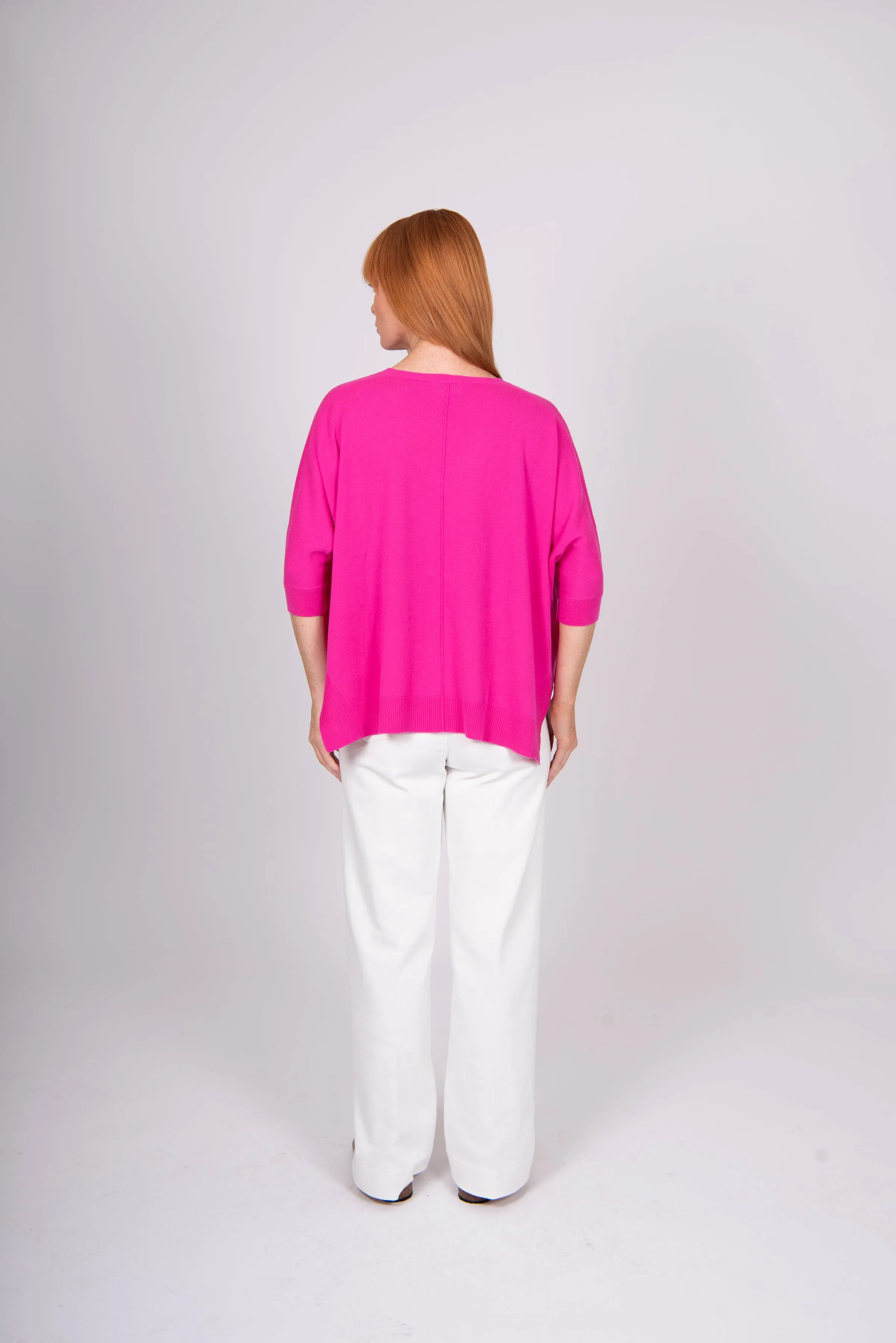 Vee Poncho Pullover - Fuschia