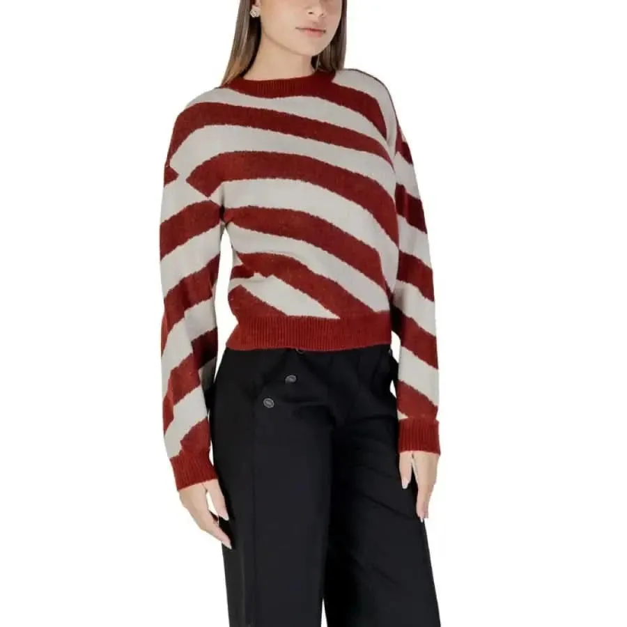 Vero Moda Bordeaux Striped Knit Sweater for Women