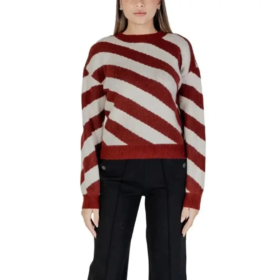 Vero Moda Bordeaux Striped Knit Sweater for Women