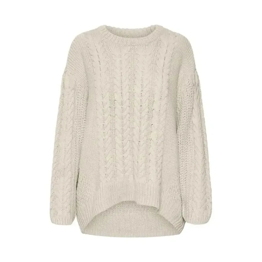 Vero Moda Women's Beige Knit Sweater with Round Neck