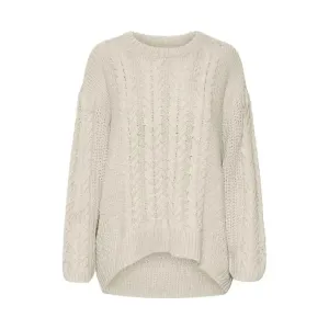 Vero Moda Women's Beige Knit Sweater with Round Neck