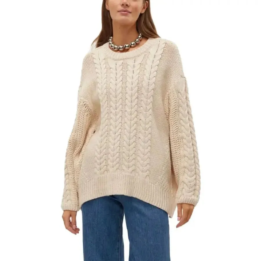 Vero Moda Women's Beige Knit Sweater with Round Neck