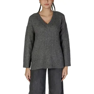 Vila Clothes Women's Grey V-Neck Long Knit Sweater
