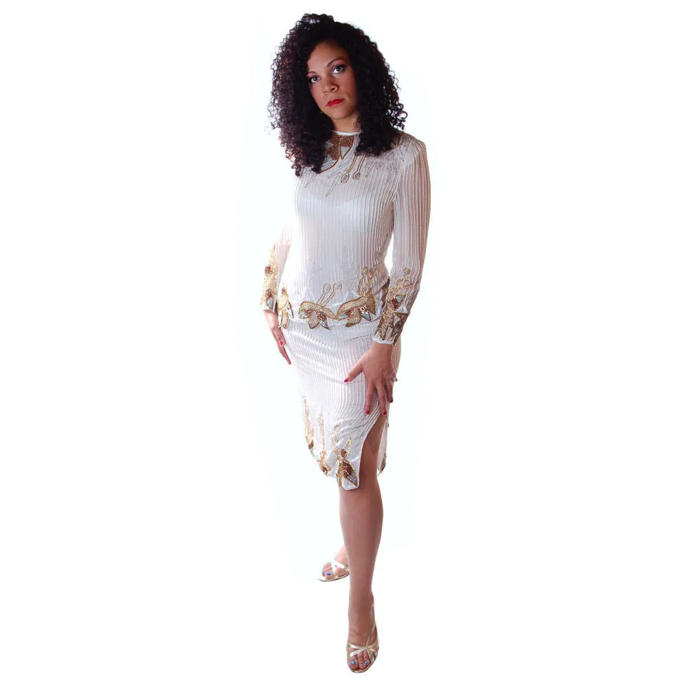 Vintage Beaded Skirt/Top Crystal Evening Wear 1980 Glam Medium