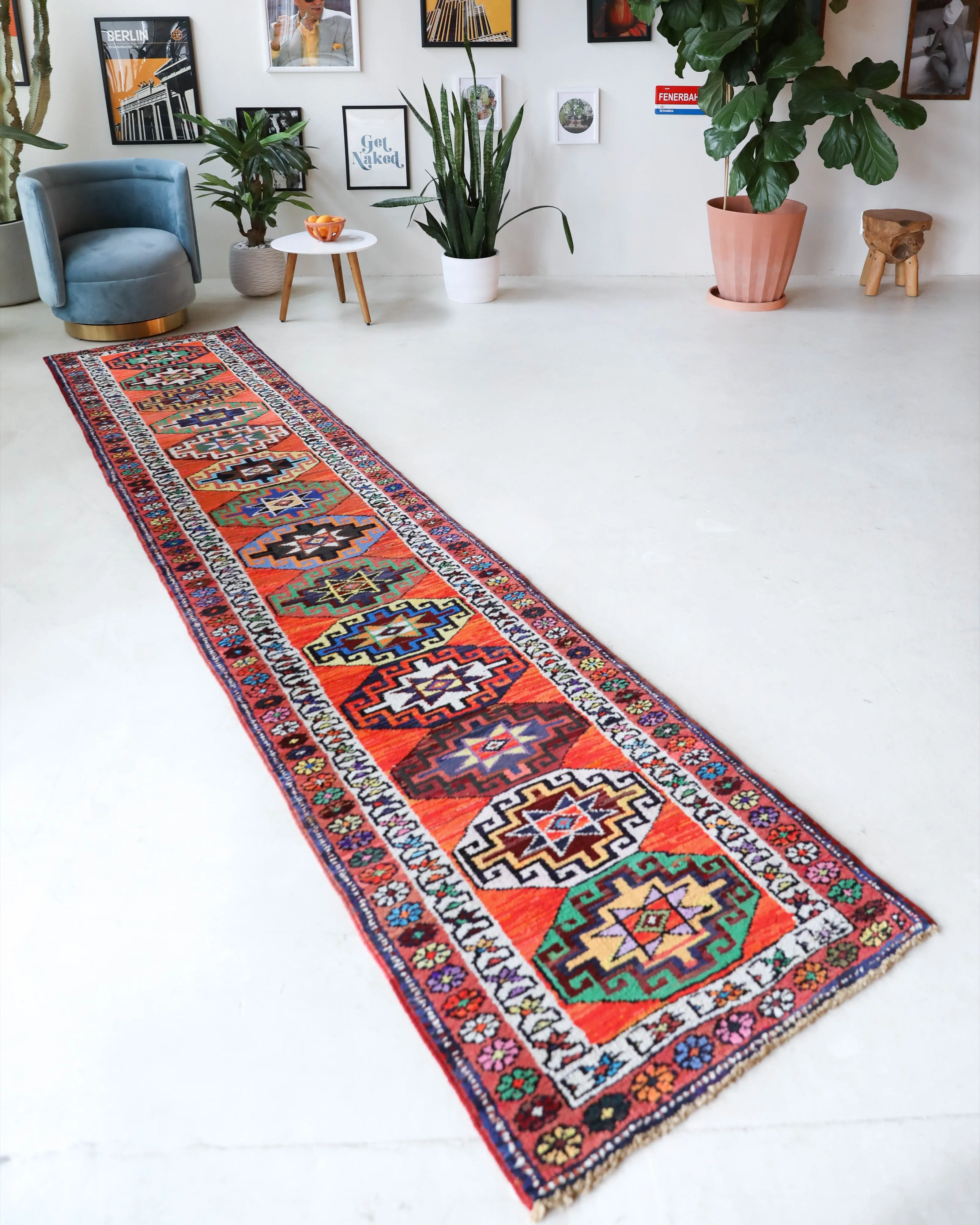 Vintage Kurdish Herki Runner Rug 2'9"x13'