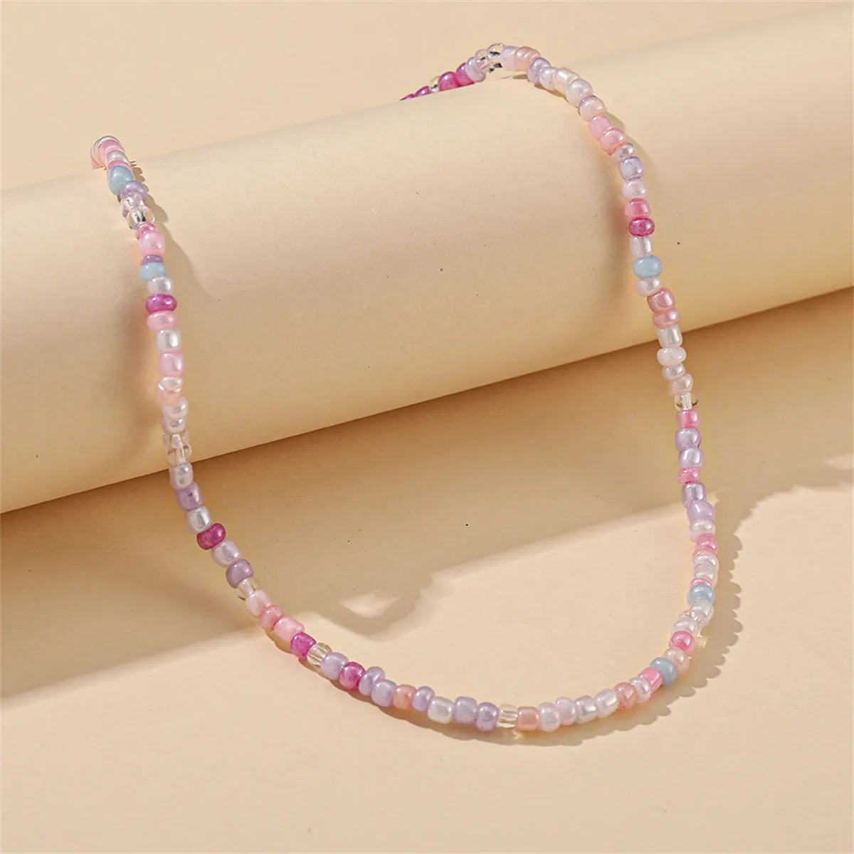 White & Multicolor Teal Howlite & Acrylic Stretch Necklace