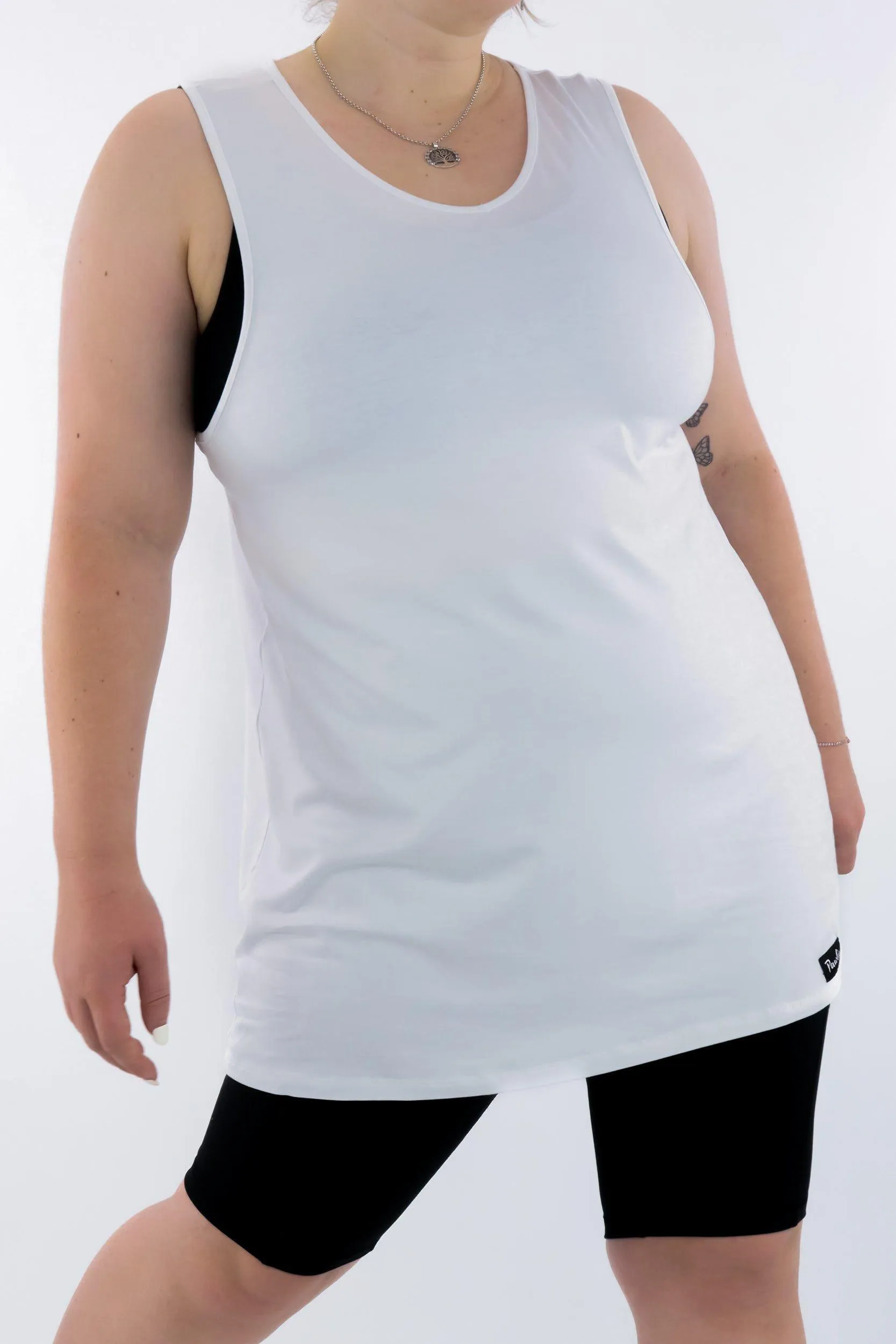 White - Long Tank Top - V-neck - Sleeveless