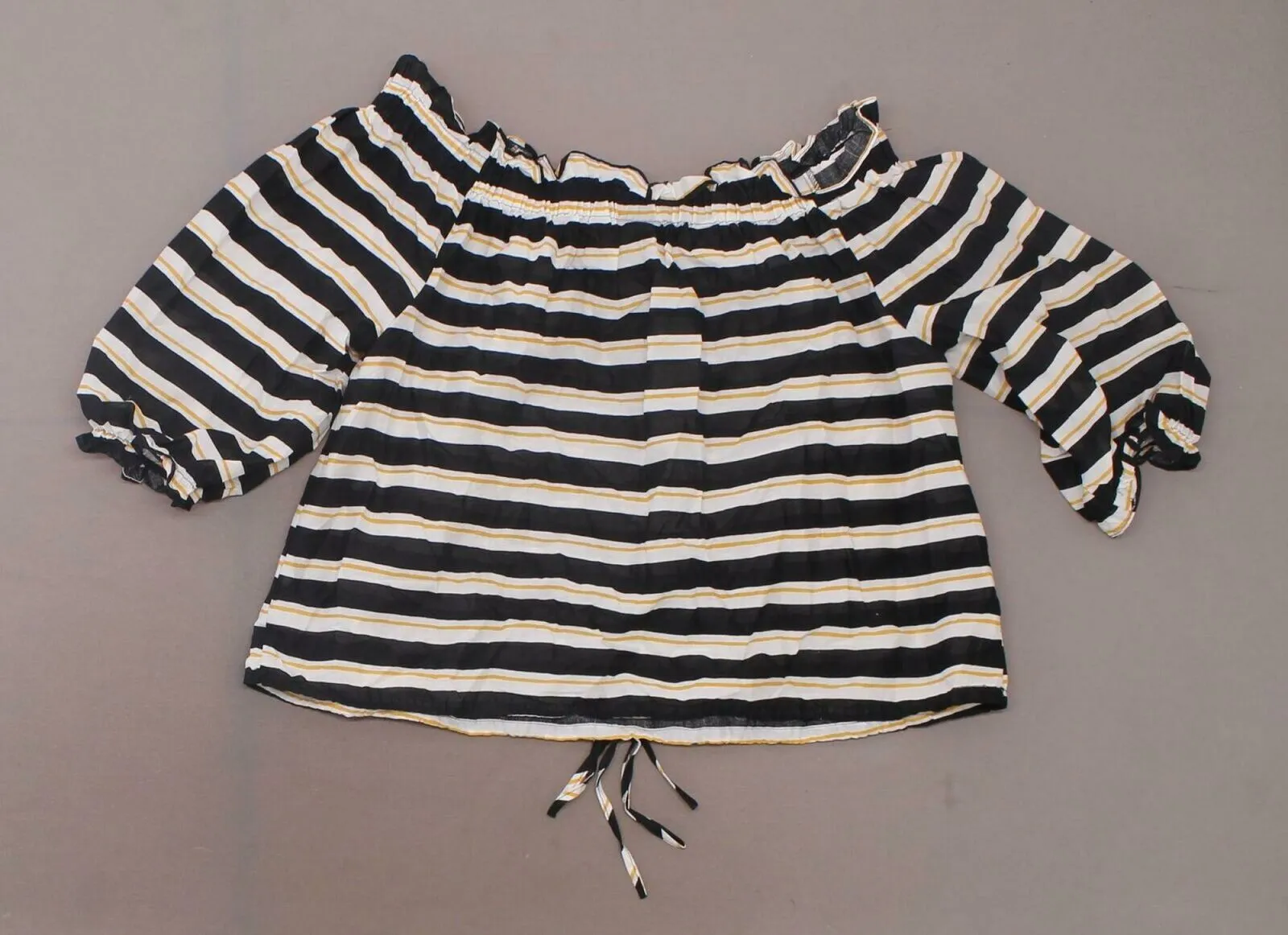 Who What Wear Women's Striped Off the Shoulder Bardot Top Black Multi XL