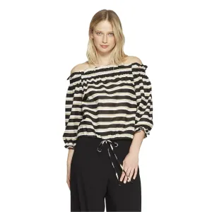 Who What Wear Women's Striped Off the Shoulder Bardot Top Black Multi XL