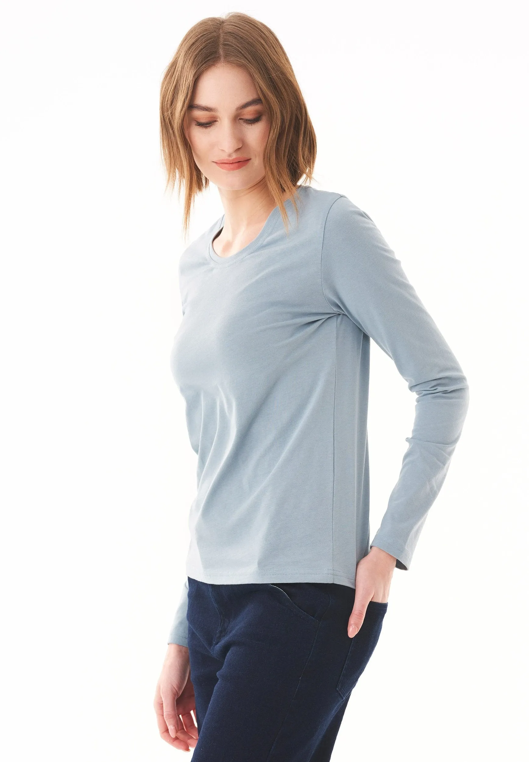 Women's Casual Long-Sleeved T-Shirt Dusty Blue