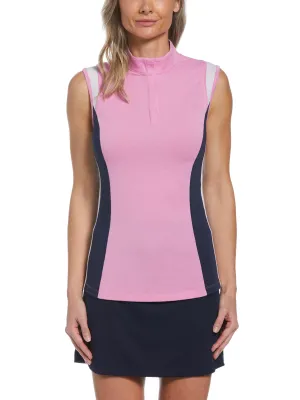 Womens Color Block Snap Front Golf Polo with Mesh Top Detail