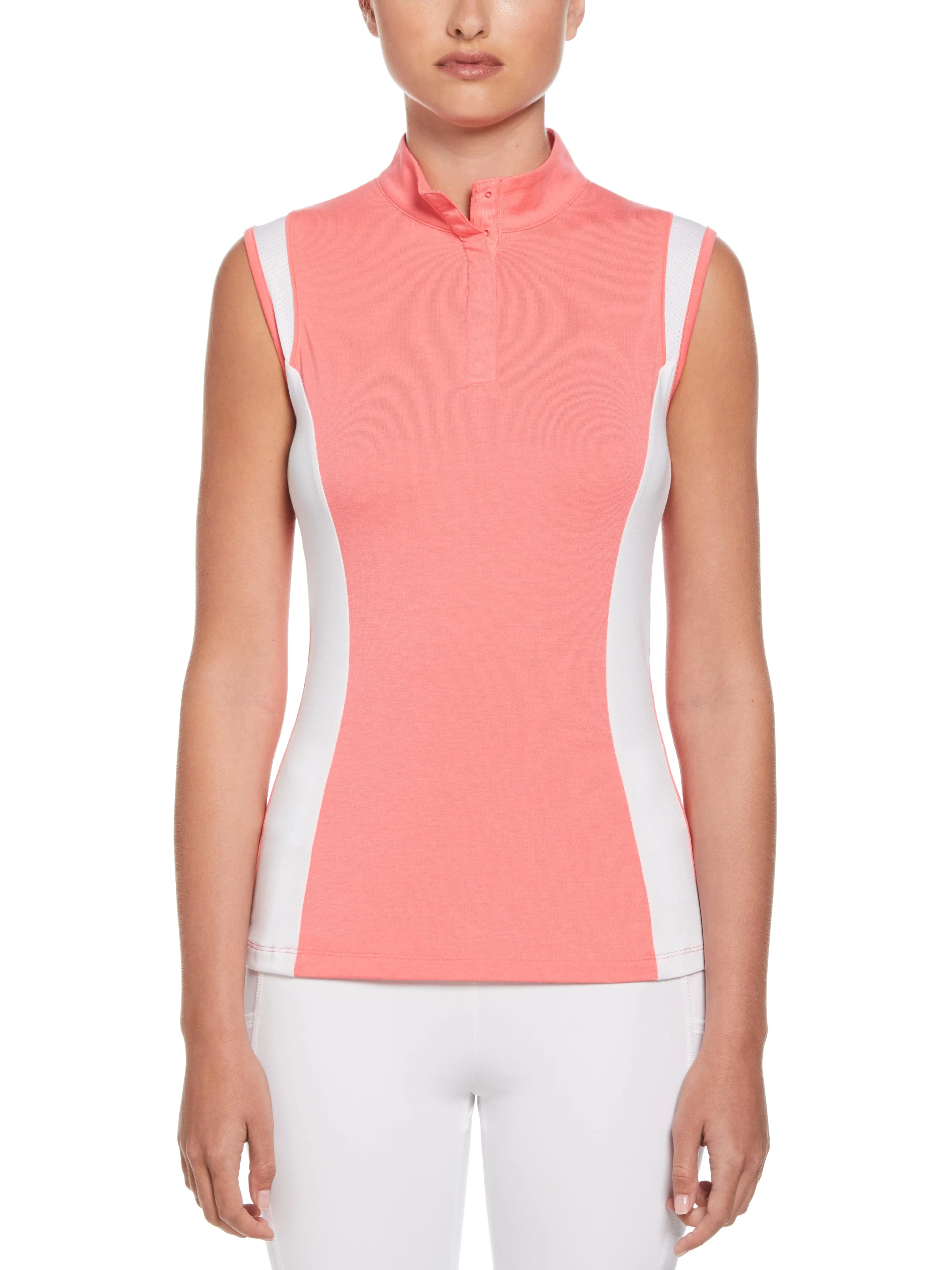 Women's Color Block Snap Front Golf Polo with Mesh Top Detail