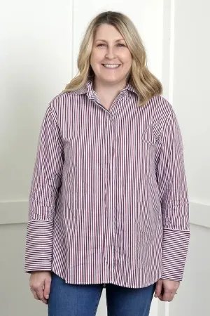 Women's Double Cuff Long Sleeve Pinstripe Shirt