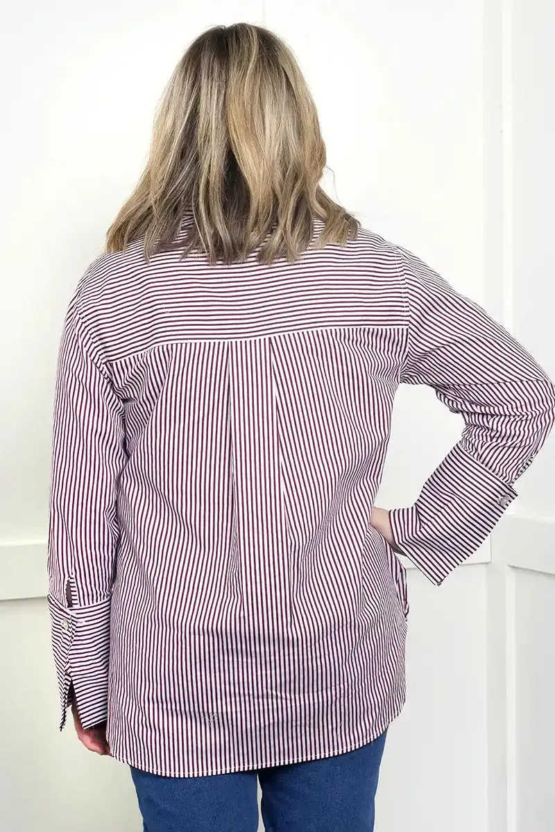 Women's Double Cuff Long Sleeve Pinstripe Shirt