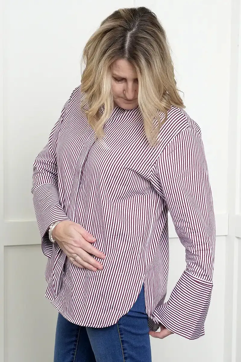 Women's Double Cuff Long Sleeve Pinstripe Shirt