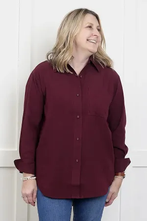 Women's Double Cuff Long Sleeve Shirt in Plum
