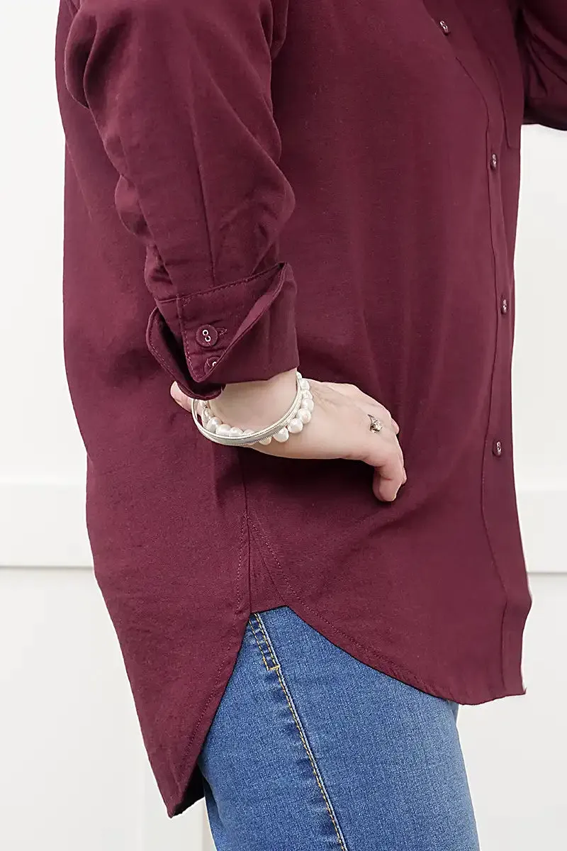 Women's Double Cuff Long Sleeve Shirt in Plum