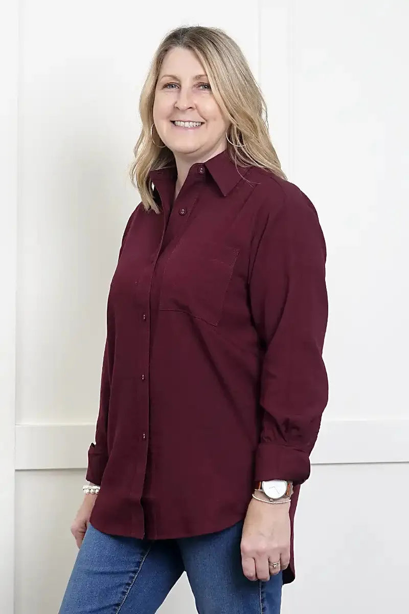 Women's Double Cuff Long Sleeve Shirt in Plum