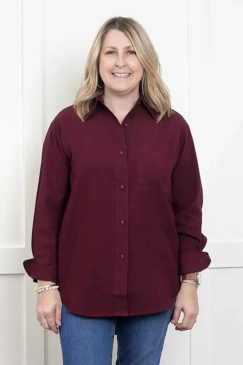 Women's Double Cuff Long Sleeve Shirt in Plum