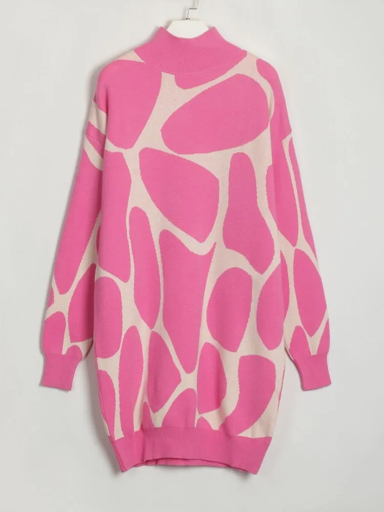 Women's Evening Party Sweater Dress Knitwear Long Sleeves Pullover High Collar Dress