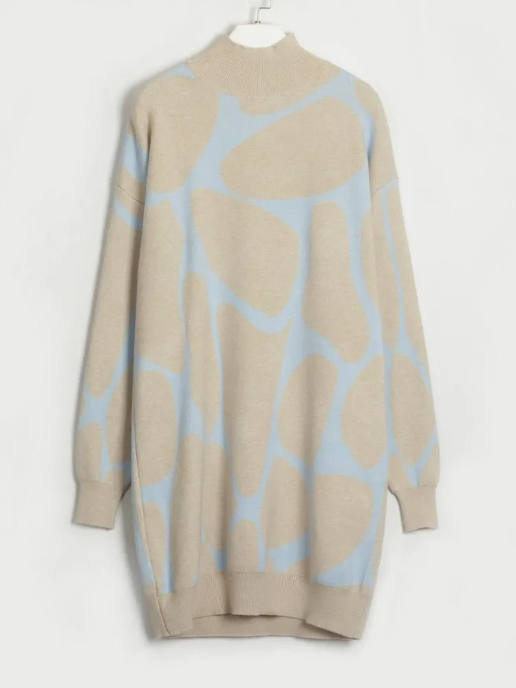 Women's Evening Party Sweater Dress Knitwear Long Sleeves Pullover High Collar Dress