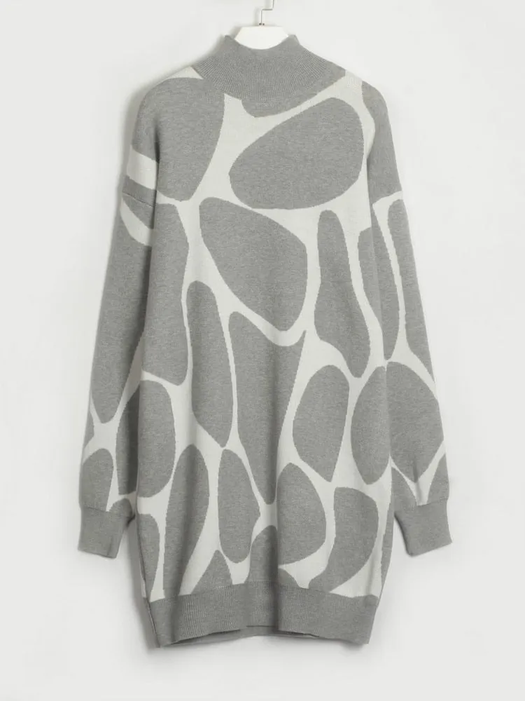 Women's Evening Party Sweater Dress Knitwear Long Sleeves Pullover High Collar Dress