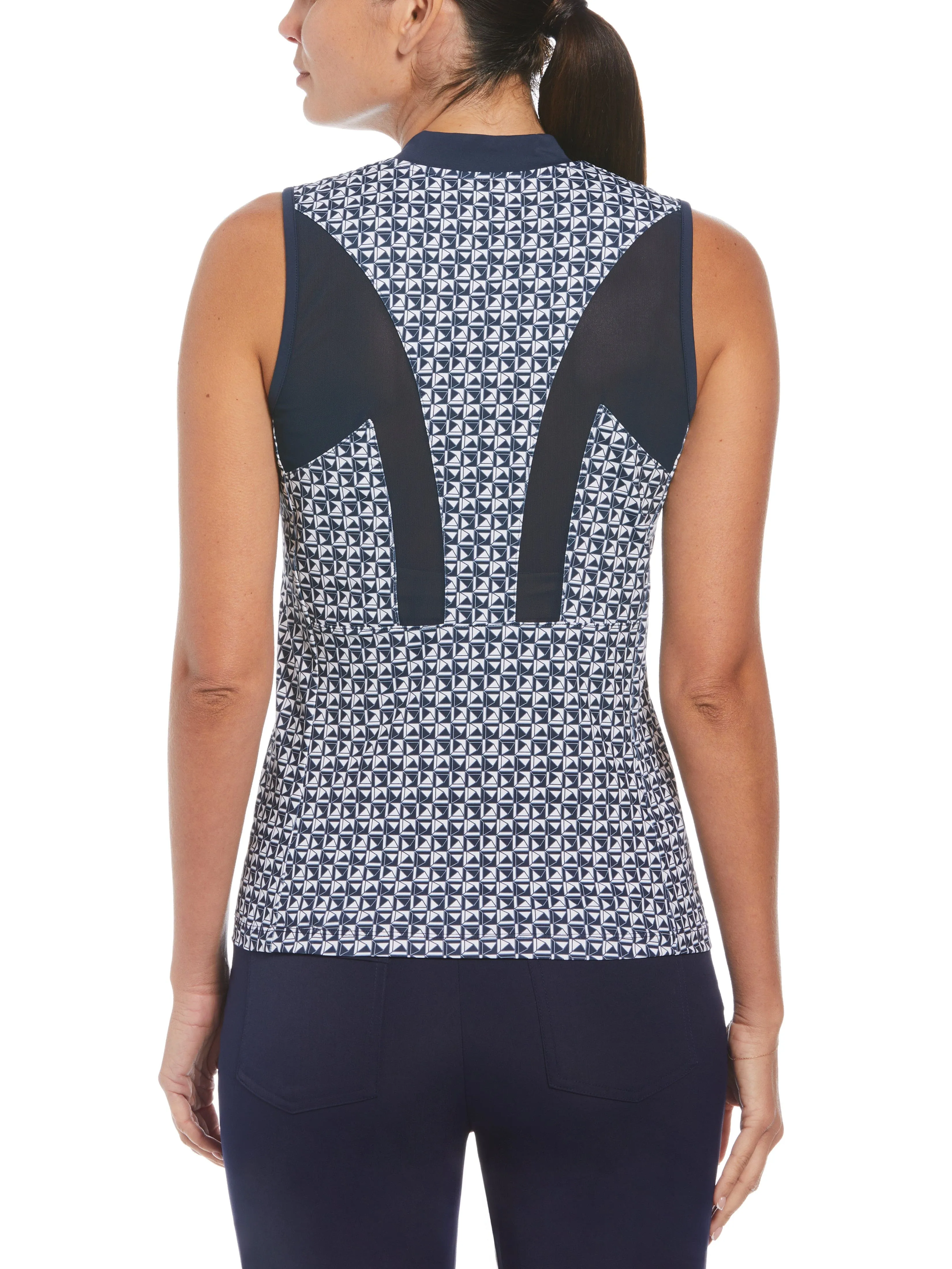Women's Geometric Print Sleeveless Golf Polo with Mesh Back