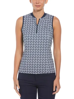 Women's Geometric Print Sleeveless Golf Polo with Mesh Back